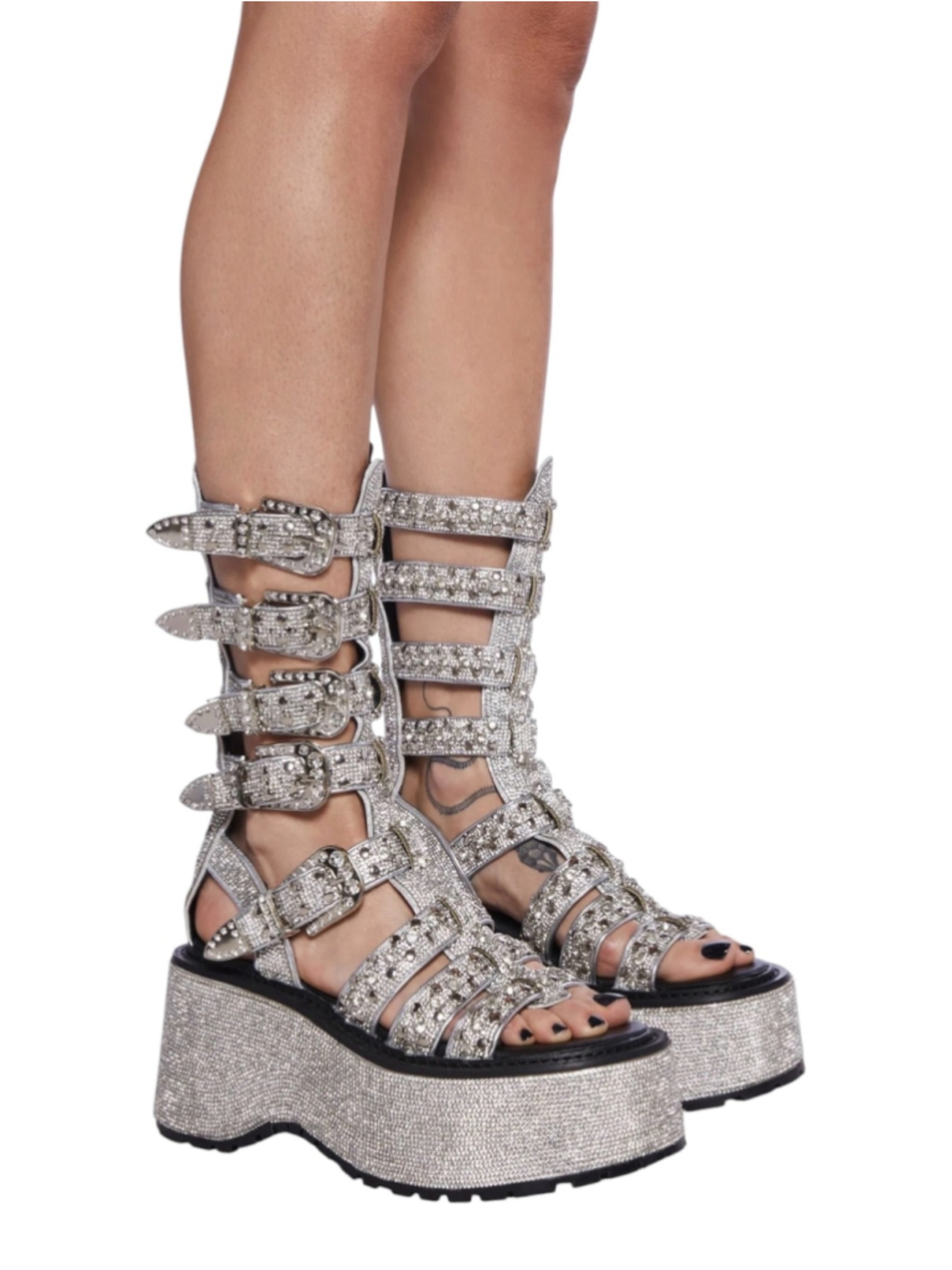 New Club Exx Dancing Gladiator Shoe Sandal Dolls Kill Rhinestone Platform SZ 8